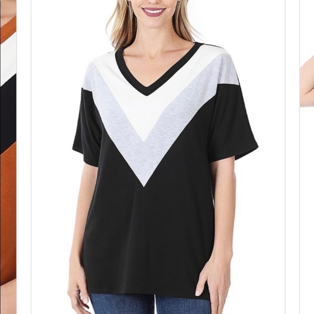 Black chevron v neck top casual t-shirt size s small XL, extra large L large nwt